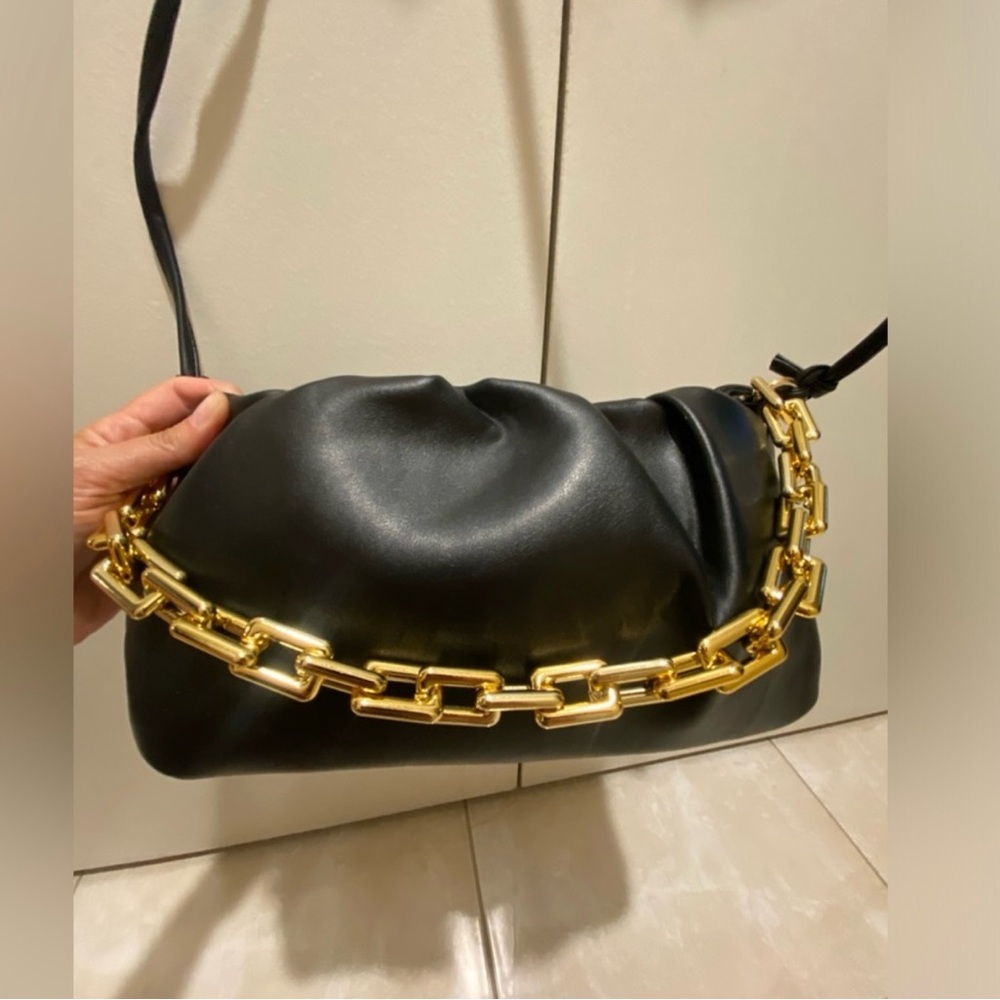 NWT causal black leather inspired bag with gold hardware